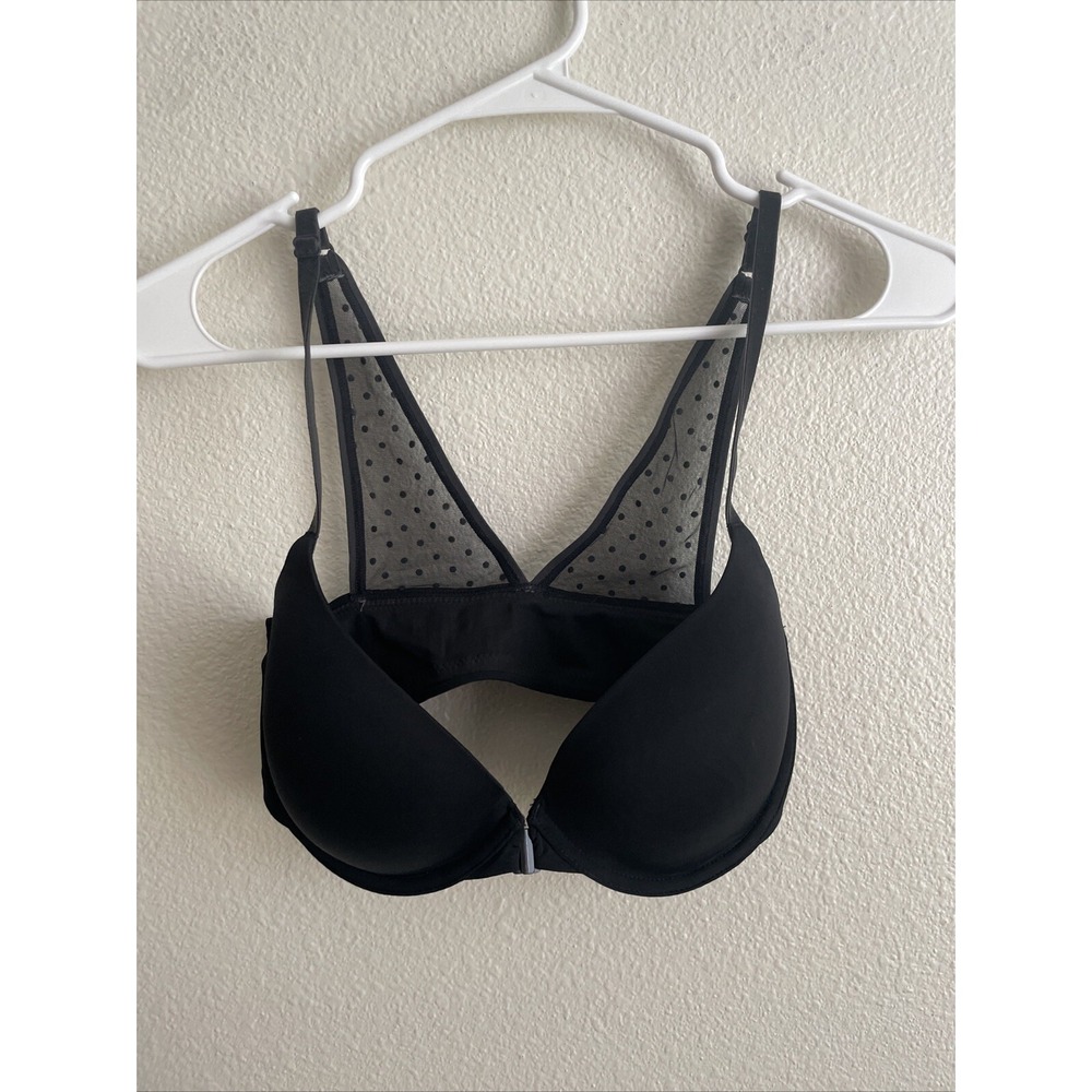 Victoria's Secret  34D Bra Lined Demi ‎ Lace Front close Black Underwire